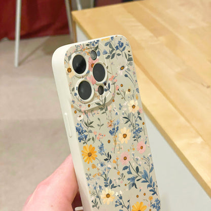 Floral Flower Beige Phone Case for iPhone 17 16 15 14 13 12 11 11 Pro Max Mini 7 8 XR XS X Shockproof Phone Cover with Personalised Name
