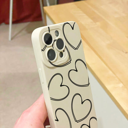 Heart Pattern Beige Phone Case for iPhone 17 16 15 14 13 12 11 11 Pro Max Mini 7 8 XR XS X Shockproof Phone Cover with Personalised Name