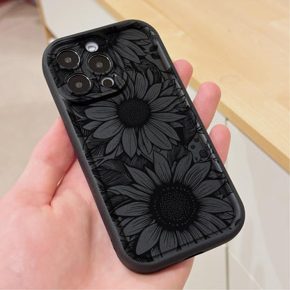 Black Sunflower Floral Thick Phone Case for iPhone 15 14 13 12 11 11 Pro Max Mini 7 8 XR XS X Shockproof Phone Cover with Customised Name