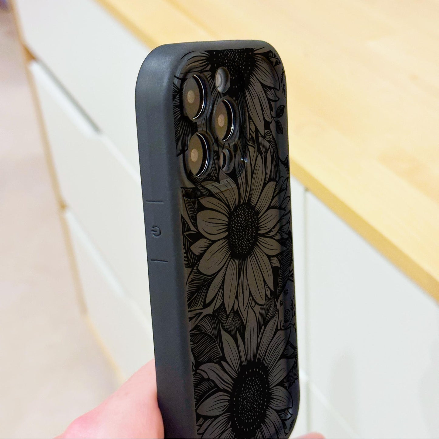 Black Sunflower Floral Thick Phone Case for iPhone 15 14 13 12 11 11 Pro Max Mini 7 8 XR XS X Shockproof Phone Cover with Customised Name