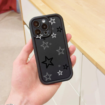 Grey Star Pattern Black Thick Phone Case for iPhone 15 14 13 12 11 11 Pro Max Mini 7 8 XR XS X Shockproof Phone Cover with Customised Name