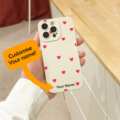 Red Heart  Print Beige Phone Case for iPhone 17 16 15 14 13 12 11 11 Pro Max Mini 7 8 XR XS X Shockproof Phone Cover with Customised Name