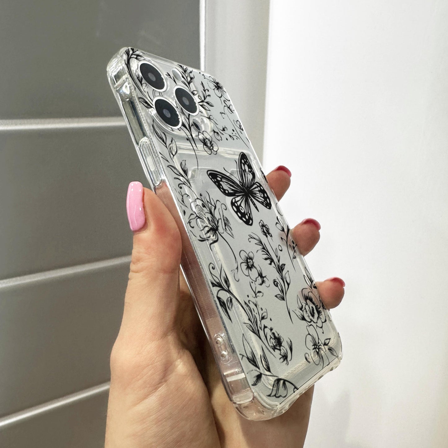 Floral Butterfly Cute Card Holder Phone Case for iPhone 17 16 15 14 13 12 11 11 Pro Max Mini Wallet Shockproof Phone Cover with Custom Name