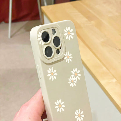 Daisy Floral Print Beige Phone Case for iPhone 16 15 14 13 12 11 11 Pro Max Mini 7 8 XR XS X Shockproof Phone Cover with Customised Name