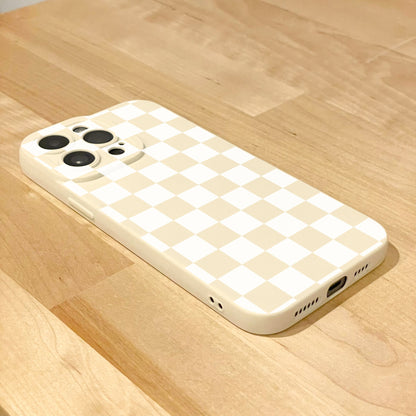 Checkered Pattern Beige Phone Case for iPhone 17 16 15 14 13 12 11 11 Pro Max Mini 7 8 SE XR X Shockproof Phone Cover with Customised Name