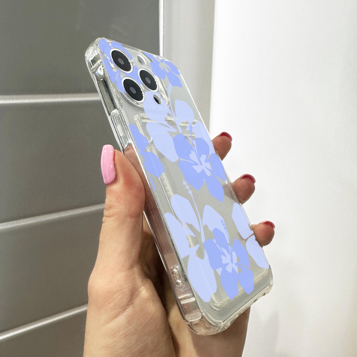 Blue Hawaiian Aloha Flowers Card Holder Phone Case for iPhone 17 16 15 14 13 12 11 11 Pro Max Mini Wallet Shockproof Phone Cover Custom Name