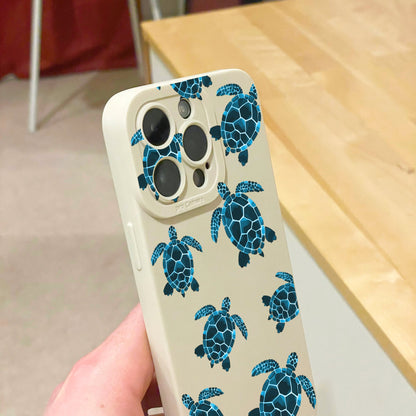 Turtle Pattern Beige Phone Case for iPhone 16 15 14 13 12 11 11 Pro Max Mini 7 8 XR XS X Shockproof Phone Cover with Customised Name