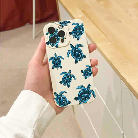 Turtle Pattern Beige Phone Case for iPhone 16 15 14 13 12 11 11 Pro Max Mini 7 8 XR XS X Shockproof Phone Cover with Customised Name