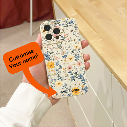 Floral Flower Beige Phone Case for iPhone 17 16 15 14 13 12 11 11 Pro Max Mini 7 8 XR XS X Shockproof Phone Cover with Personalised Name