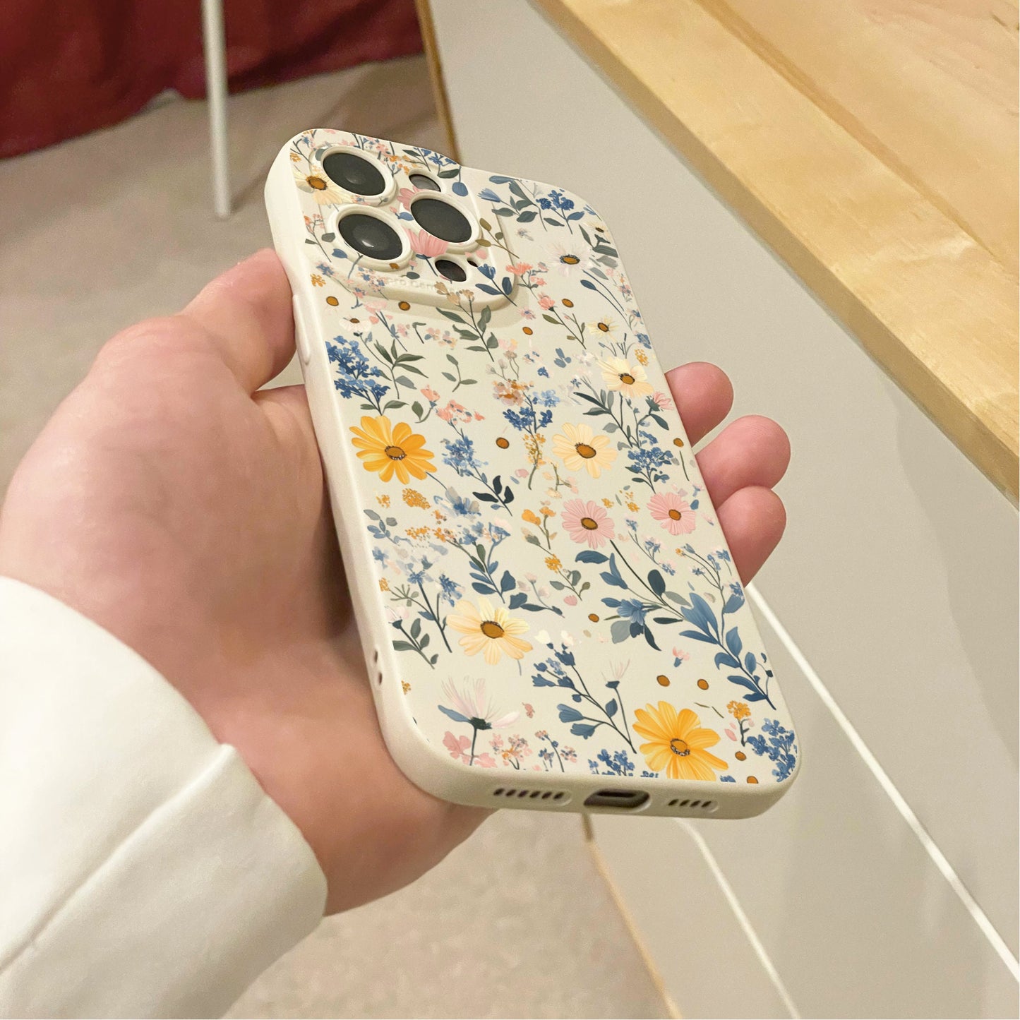Floral Flower Beige Phone Case for iPhone 17 16 15 14 13 12 11 11 Pro Max Mini 7 8 XR XS X Shockproof Phone Cover with Personalised Name