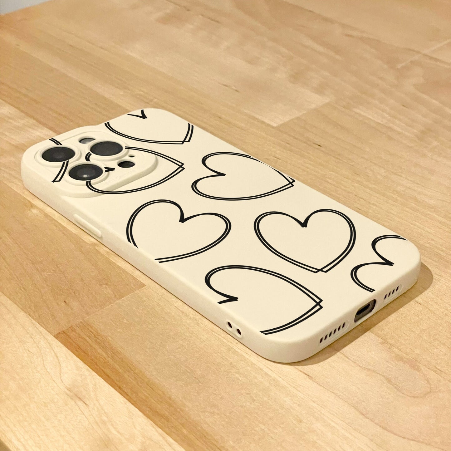 Heart Pattern Beige Phone Case for iPhone 17 16 15 14 13 12 11 11 Pro Max Mini 7 8 XR XS X Shockproof Phone Cover with Personalised Name