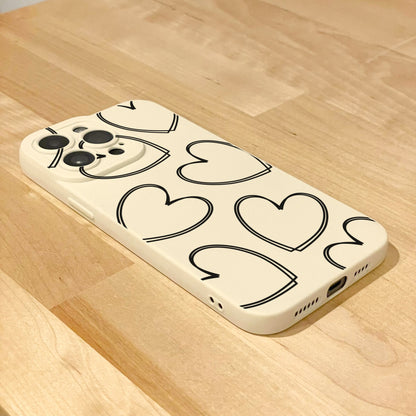 Heart Pattern Beige Phone Case for iPhone 17 16 15 14 13 12 11 11 Pro Max Mini 7 8 XR XS X Shockproof Phone Cover with Personalised Name