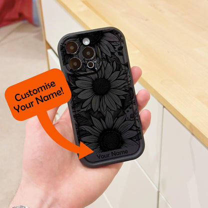 Black Sunflower Floral Thick Phone Case for iPhone 15 14 13 12 11 11 Pro Max Mini 7 8 XR XS X Shockproof Phone Cover with Customised Name