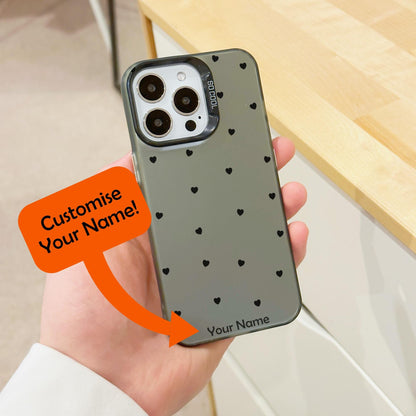 Small Black Heart Phone Case for iPhone 15 14 13 12 11 11 Pro Max Mini 7 8 XR XS X Shockproof Phone Cover with Customised Name