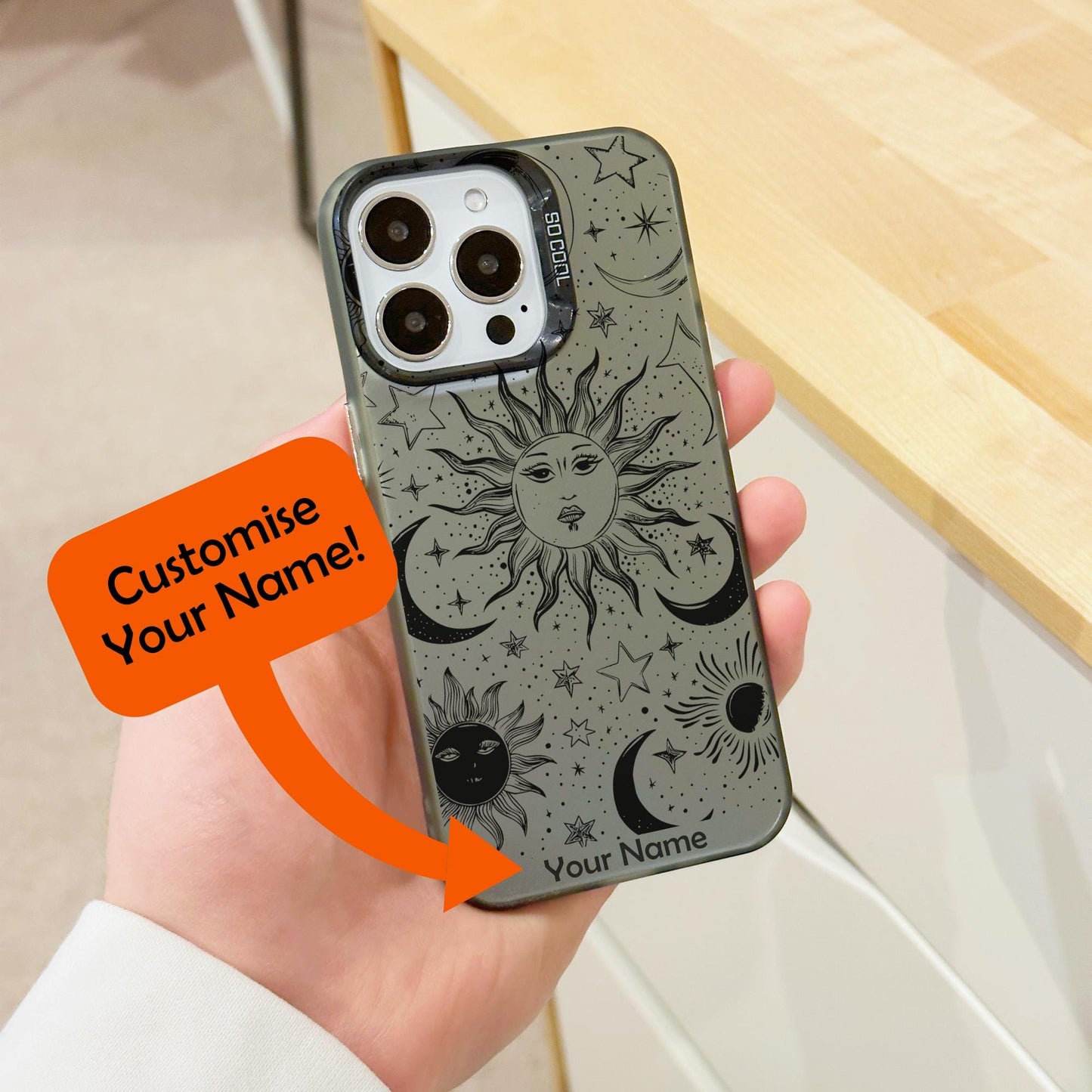 Celestial Moon Sun Star Phone Case for iPhone 15 14 13 12 11 11 Pro Max Mini 7 8 XR XS X Shockproof Phone Cover with Customised Name