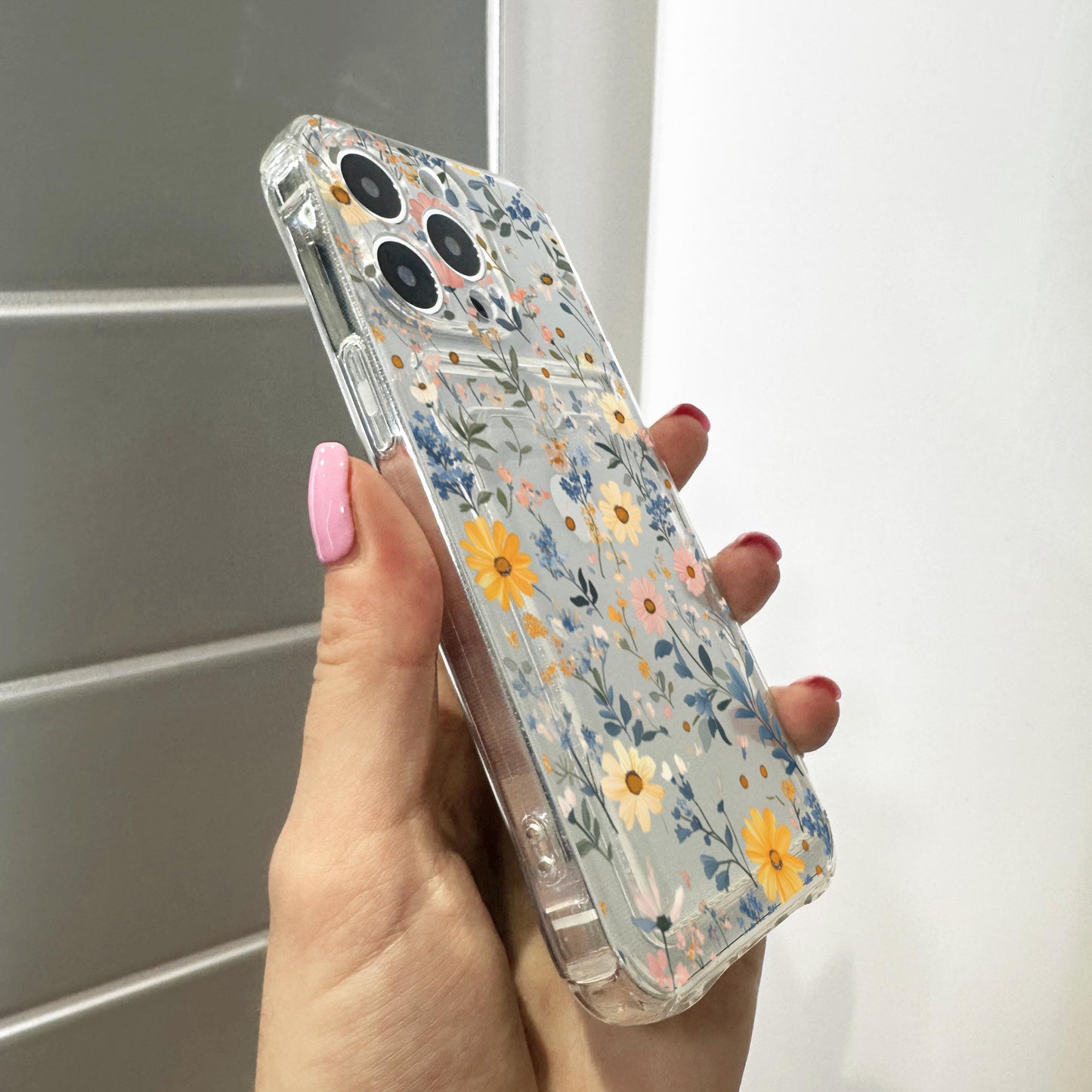 Floral Cute Card Holder Phone Case for iPhone 17 16 15 14 13 12 11 11 Pro Max Mini 7 8 XR XS X Wallet Shockproof Phone Cover Customised Name