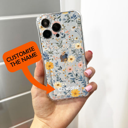 Floral Cute Card Holder Phone Case for iPhone 17 16 15 14 13 12 11 11 Pro Max Mini 7 8 XR XS X Wallet Shockproof Phone Cover Customised Name
