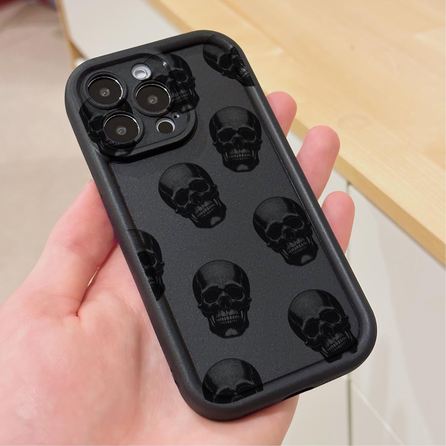 Skull Gothic Black Thick Phone Case for iPhone 15 14 13 12 11 11 Pro Max Mini 7 8 XR XS X Shockproof Phone Cover with Customised Name
