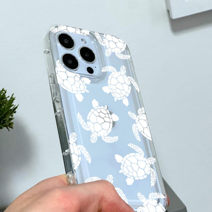 White Turtle Print Clear Phone Case for iPhone 17 16 15 14 13 12 11 11 Pro Max Mini 7 8 XR X Shockproof Silicone Phone Cover Custom Name
