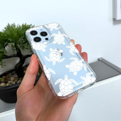 White Turtle Print Clear Phone Case for iPhone 17 16 15 14 13 12 11 11 Pro Max Mini 7 8 XR X Shockproof Silicone Phone Cover Custom Name