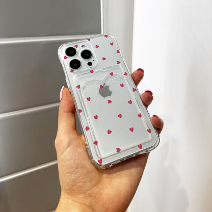 Red Heart Card Holder Phone Case for iPhone 17 16 15 14 13 12 11 11 Pro Max Mini 7 8 XR XS X Wallet Shockproof Phone Cover with Custom Name