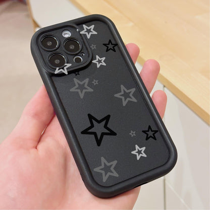 Grey Star Pattern Black Thick Phone Case for iPhone 15 14 13 12 11 11 Pro Max Mini 7 8 XR XS X Shockproof Phone Cover with Customised Name