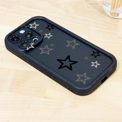 Grey Star Pattern Black Thick Phone Case for iPhone 15 14 13 12 11 11 Pro Max Mini 7 8 XR XS X Shockproof Phone Cover with Customised Name