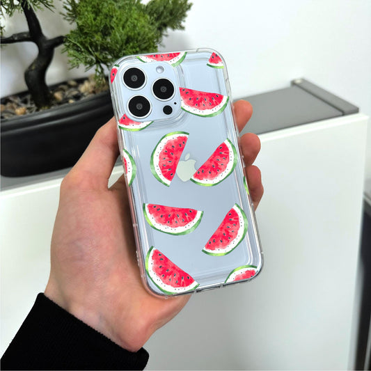 Transparent Watermelon Print Phone Case for iPhone 15 14 13 12 11 11 Pro Max Mini 7 8 XR XS X Shockproof Silicone Phone Cover