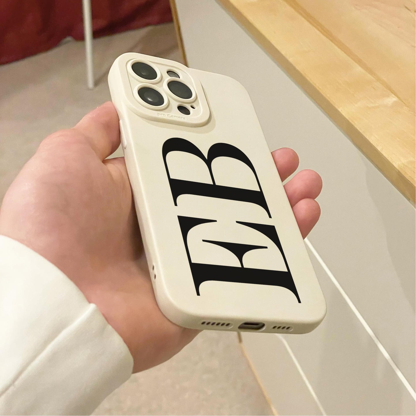 Personalised Large Initial Beige Phone Case for iPhone 17 16 15 14 13 12 11 11 Pro Max Mini 7 XR Shockproof Phone Cover Monogram Phone Case