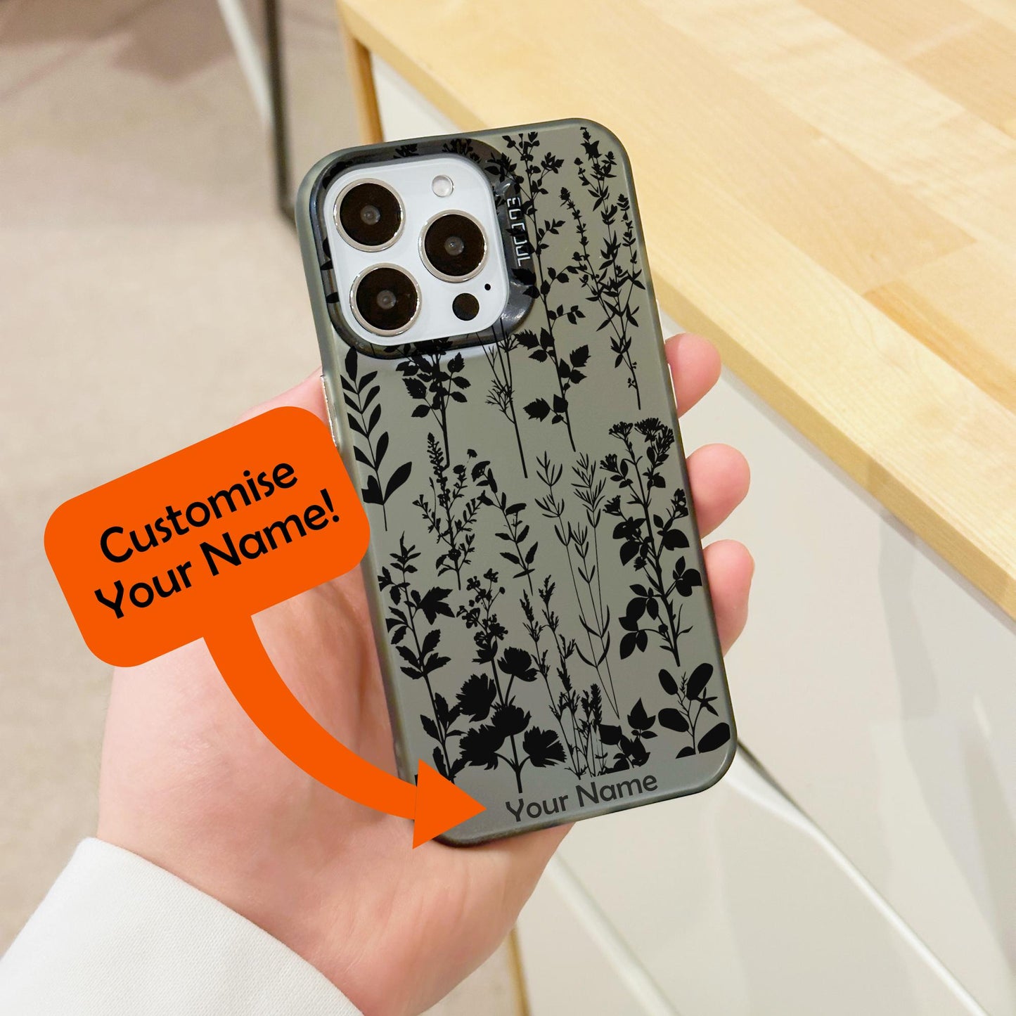 Black Wild Flower Phone Case for iPhone 15 14 13 12 11 11 Pro Max Mini 7 8 XR XS X Shockproof Phone Cover with Customised Name