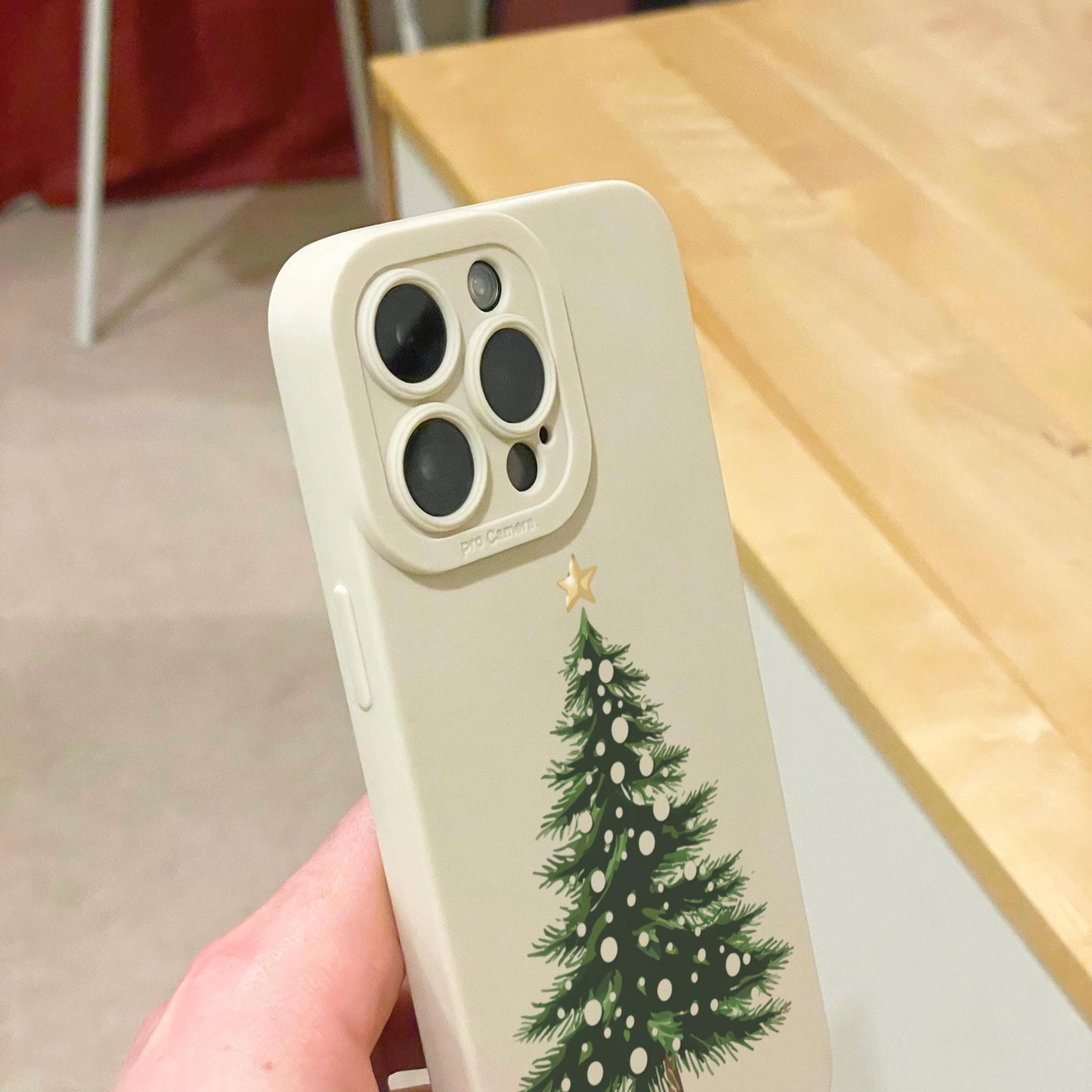 Christmas Tree Festive Beige Phone Case for iPhone 16 15 14 13 12 11 11 Pro Max Mini 7 8 SE XR XS X Shockproof Phone Cover With Custom Name