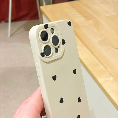 Black Heart Pattern Beige Phone Case for iPhone 17 16 15 14 13 12 11 11 Pro Max Mini 7 8 XR XS X Shockproof Phone Cover with Customised Name