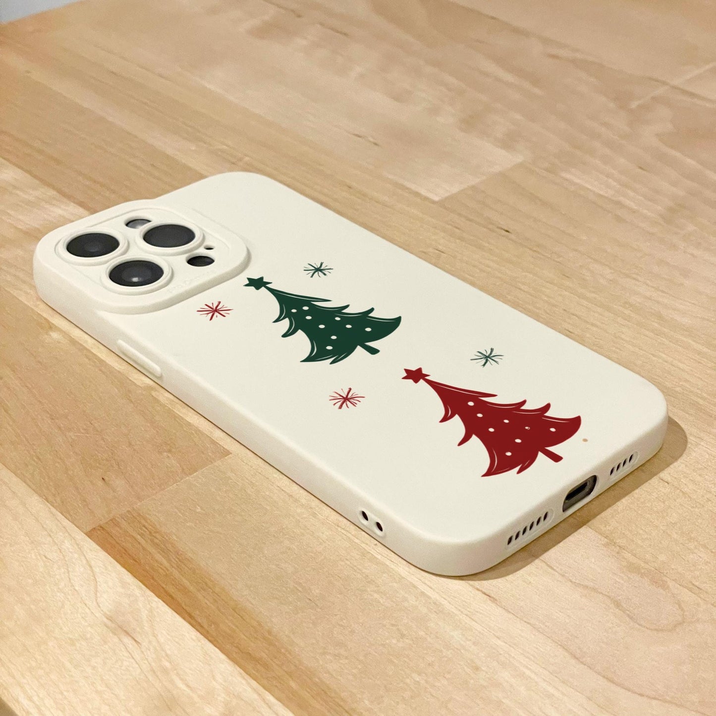 Christmas Tree Beige Phone Case for iPhone 16 15 14 13 12 11 11 Pro Max Mini 7 8 SE XR XS X Shockproof Phone Cover