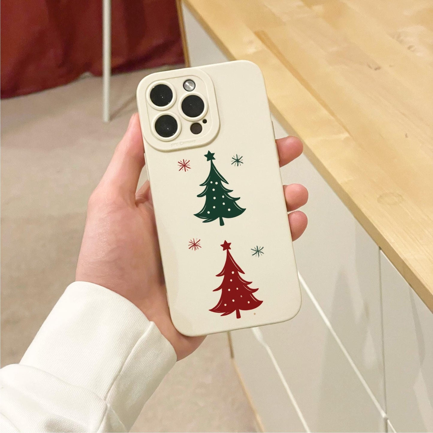 Christmas Tree Beige Phone Case for iPhone 16 15 14 13 12 11 11 Pro Max Mini 7 8 SE XR XS X Shockproof Phone Cover