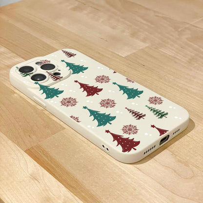 Christmas Tree Snow Beige Phone Case for iPhone 16 15 14 13 12 11 11 Pro Max Mini 7 8 SE XR X Shockproof Phone Cover with Personalised Name