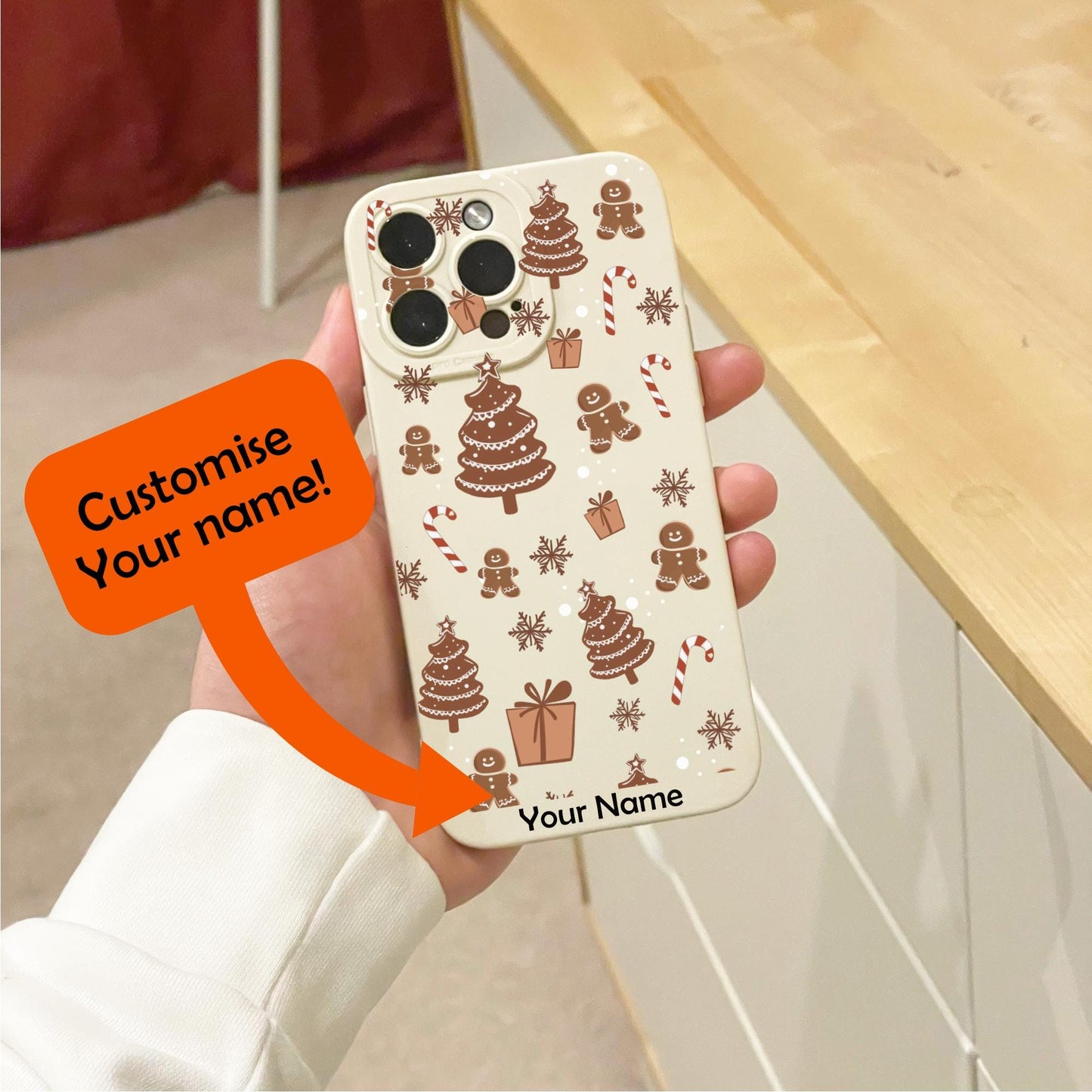 Christmas Tree Gingerbread Pattern Beige Phone Case for iPhone 17 16 15 14 13 12 11 11 Pro Max Mini 7 8 SE XR XS X Shockproof Phone Cover