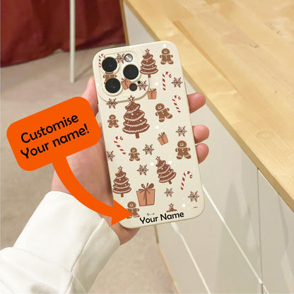 Christmas Tree Gingerbread Pattern Beige Phone Case for iPhone 17 16 15 14 13 12 11 11 Pro Max Mini 7 8 SE XR XS X Shockproof Phone Cover