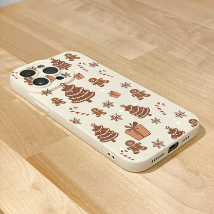 Christmas Tree Gingerbread Pattern Beige Phone Case for iPhone 17 16 15 14 13 12 11 11 Pro Max Mini 7 8 SE XR XS X Shockproof Phone Cover