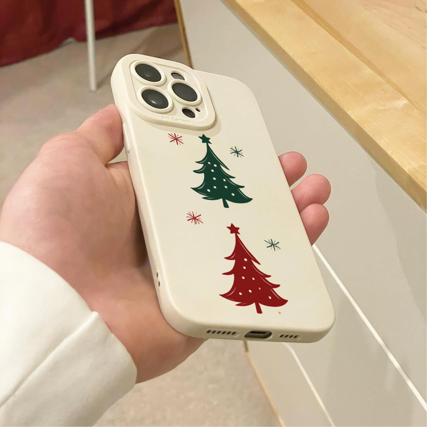 Christmas Tree Beige Phone Case for iPhone 16 15 14 13 12 11 11 Pro Max Mini 7 8 SE XR XS X Shockproof Phone Cover