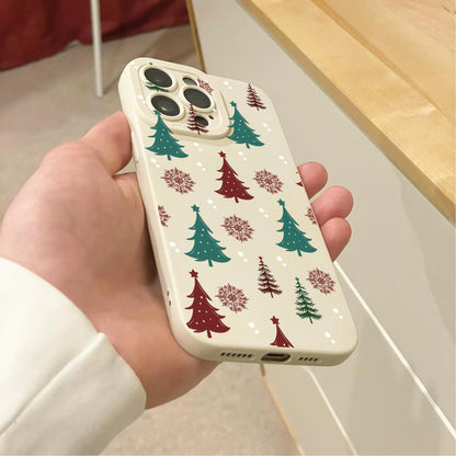 Christmas Tree Snow Beige Phone Case for iPhone 16 15 14 13 12 11 11 Pro Max Mini 7 8 SE XR X Shockproof Phone Cover with Personalised Name