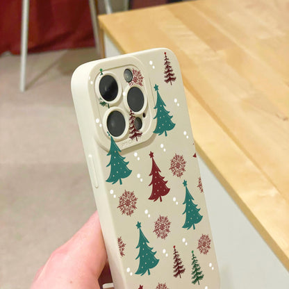 Christmas Tree Snow Beige Phone Case for iPhone 16 15 14 13 12 11 11 Pro Max Mini 7 8 SE XR X Shockproof Phone Cover with Personalised Name