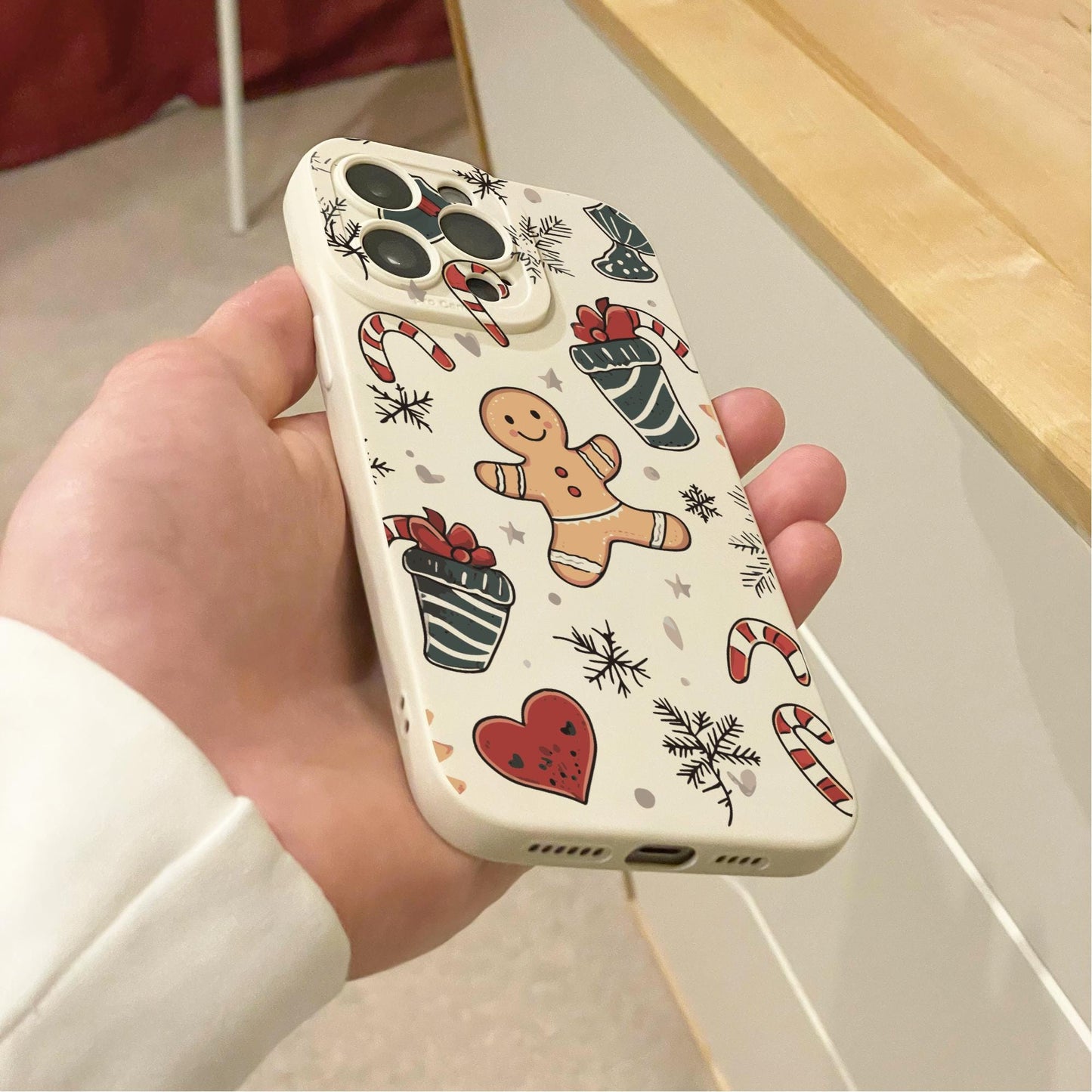 Christmas Gingerbread Candy Cane Phone Case for iPhone 16 15 14 13 12 11 11 Pro Max Mini 7 8 SE XR XS X Shockproof Phone Cover