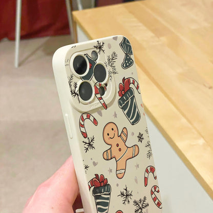 Christmas Gingerbread Candy Cane Phone Case for iPhone 16 15 14 13 12 11 11 Pro Max Mini 7 8 SE XR XS X Shockproof Phone Cover