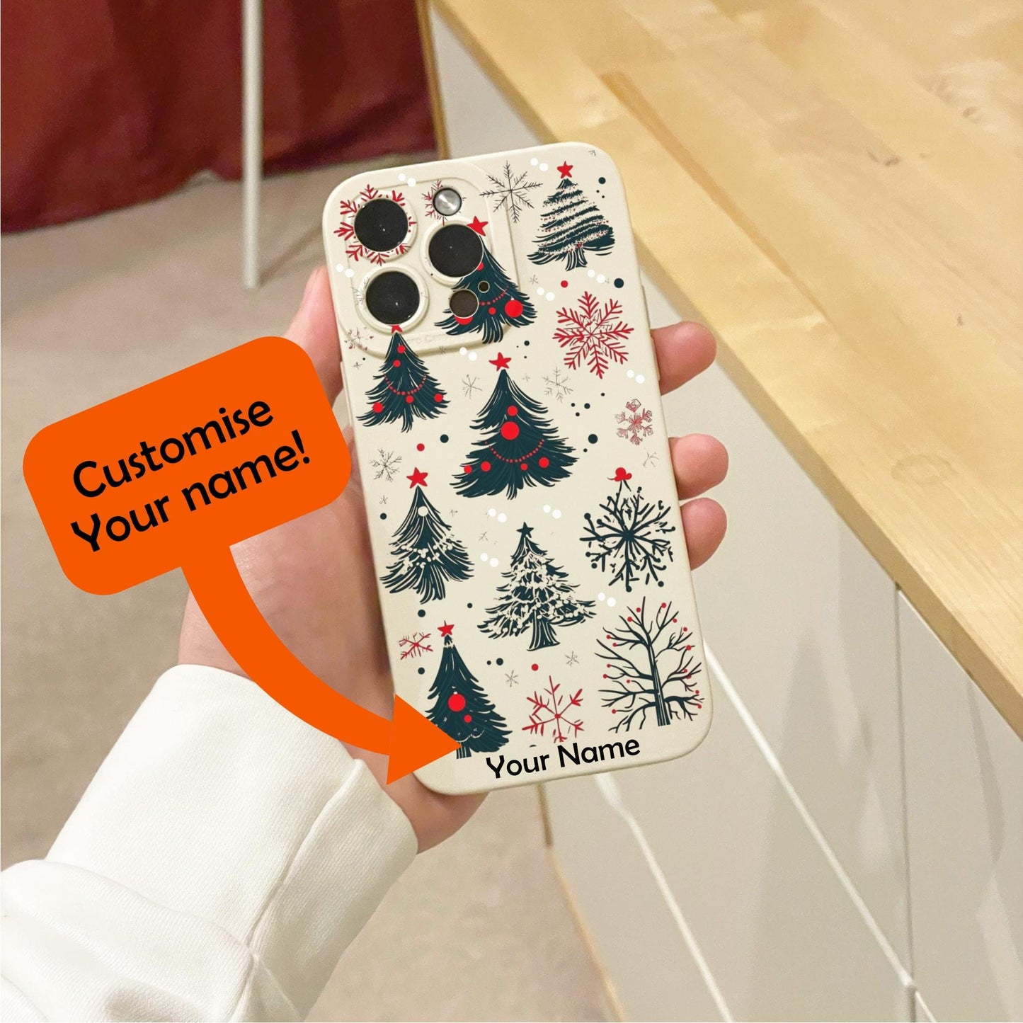 Christmas Tree Snowflake Beige Phone Case for iPhone 16 15 14 13 12 11 11 Pro Max Mini 7 8 SE XR XS X Shockproof Phone Cover