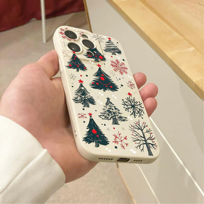 Christmas Tree Snowflake Beige Phone Case for iPhone 16 15 14 13 12 11 11 Pro Max Mini 7 8 SE XR XS X Shockproof Phone Cover