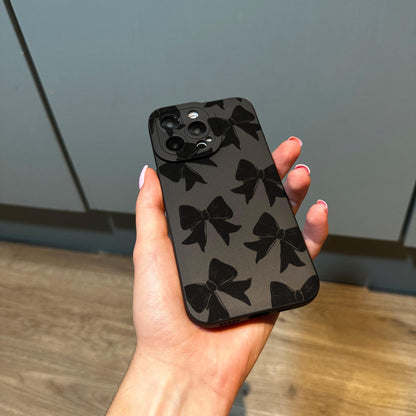 Black Bow Phone Case for iPhone 17 16 15 14 13 12 11 11 Pro Max Mini 7 8 XR XS X Shockproof Phone Cover with Customised Name