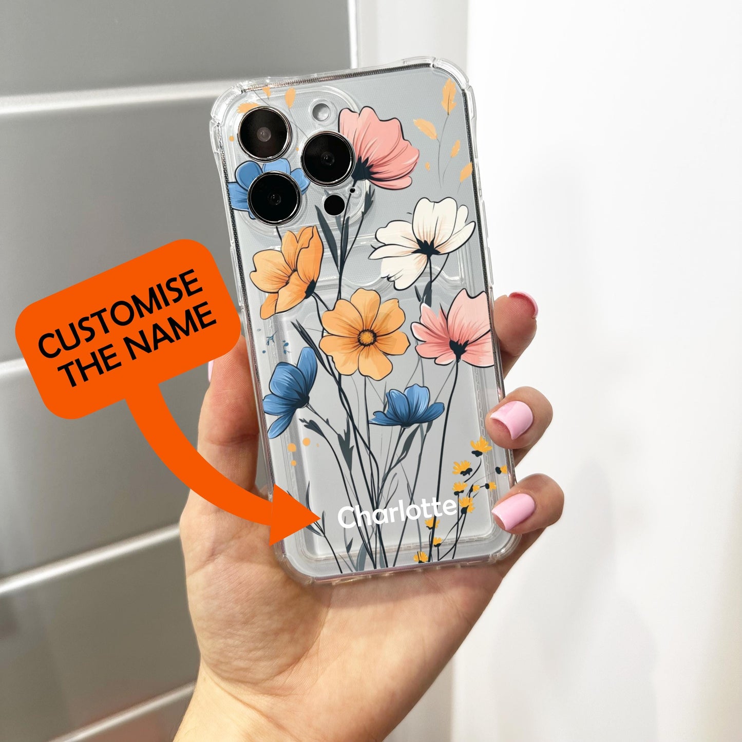 Floral Cute Card Holder Phone Case for iPhone 17 16 15 14 13 12 11 11 Pro Max Mini 7 8 XR XS X Wallet Shockproof Phone Cove Custom Name