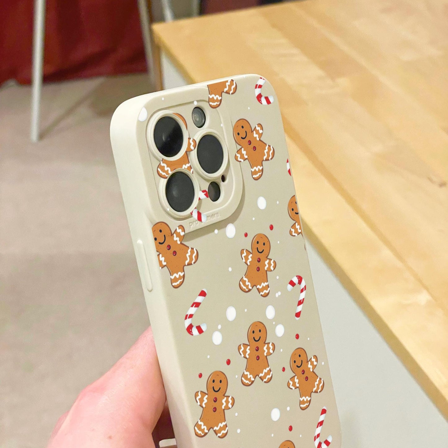 Christmas Gingerbread Candy Cane Pattern Beige Phone Case for iPhone 16 15 14 13 12 11 11 Pro Max Mini 7 8 SE XR XS X Shockproof Phone Cover