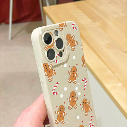 Christmas Gingerbread Candy Cane Pattern Beige Phone Case for iPhone 16 15 14 13 12 11 11 Pro Max Mini 7 8 SE XR XS X Shockproof Phone Cover