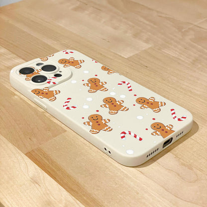 Christmas Gingerbread Candy Cane Pattern Beige Phone Case for iPhone 16 15 14 13 12 11 11 Pro Max Mini 7 8 SE XR XS X Shockproof Phone Cover